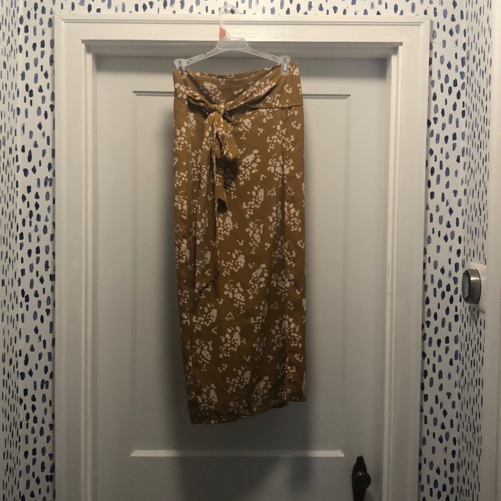 Vici wrap midi skirt, mustard with cream floral